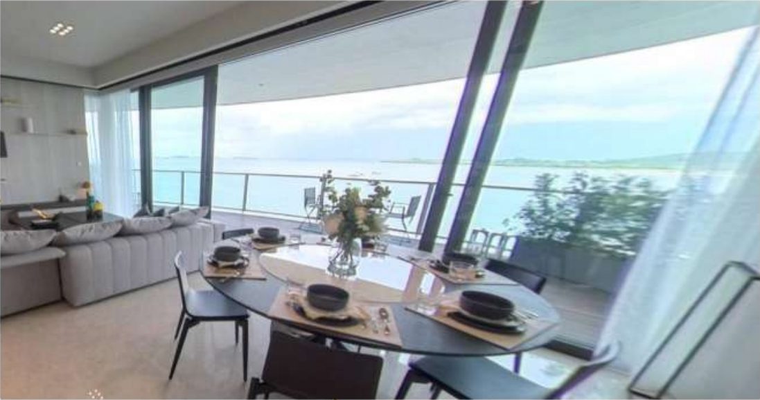 Living and dining with sea views
